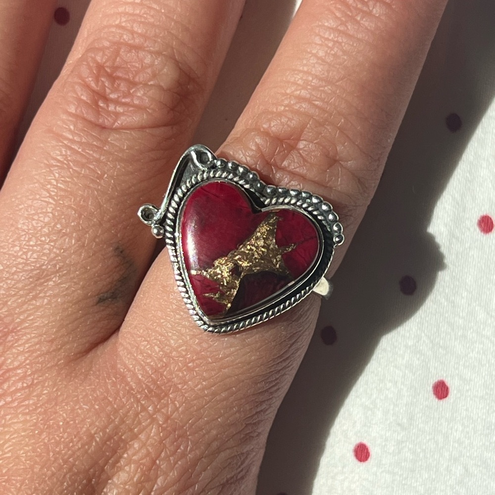SOLD Red Dahlia Silver Ring sz 8